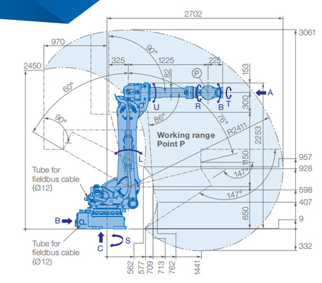 Сильная регулируя ось 6 GP180 высокой полезной нагрузки руки 180kg робота Yaskawa промышленная