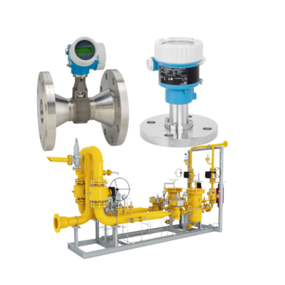Газораспределительная установка с клапаном, оснащенная расходомером Endress+Hauser Proline Prowirl R 200 и датчиком давления Deltabar PMC51B.