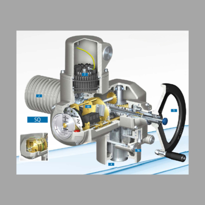 Motorized ball valve with an AUMA GS part-turn gearbox and SA multi-turn modular universal electric actuator.