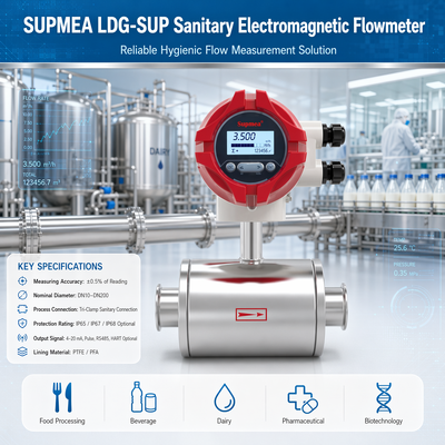 Supmea LDG-SUP LDG-SUP-A100 Гигиенический электромагнитный потокомер Фармацевтический процесс Проводящий потокомер жидкости