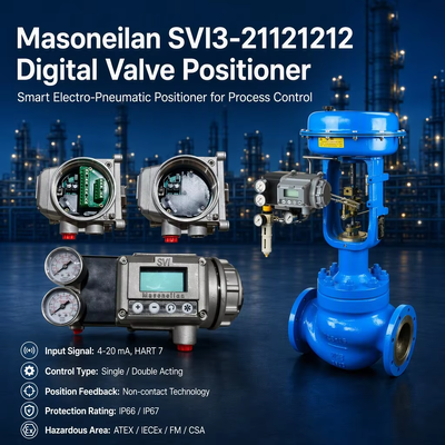Продвинутый диагностический односторонний позиционер клапана Masoneilan SVI3-21121212 с ЖК-дисплеем, степень защиты IP66, 4-20 мА, HART 7