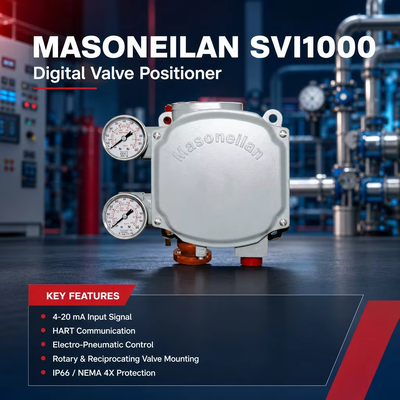 Пневматический позиционер клапана Masoneilan SVI1000 с токовым сигналом 4-20 мА и протоколом HART