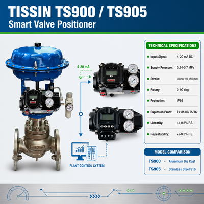 Tissin TS900 TS905 Умный позиционировщик клапана Цифровой контроллер клапана с 4-20mA постоянным входным сигналом Ex db IIC T5/T6 Противовзрывная защита и защита IP66