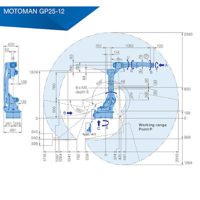 Полезная нагрузка 2010mm Yaskawa GP25-12 12kg рука робота 6 осей