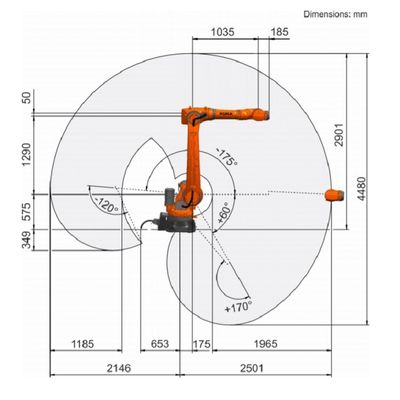 Полезная нагрузка R2500 61kg KR 50 достигает 2501mm робот 6 осей Palletizing