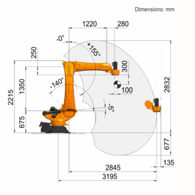 KR 360 R2830 оси руки 6 промышленного робота KUKA для робота Palletizer с расклассифицированной полезной нагрузкой робота 360 Kg Palletizing