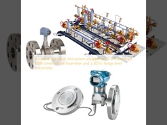 Система сдвига клапанов природного газа, оснащенная вихревым потокометром серии 8800 Rosemount и передатчиком уровня фланца 3051L.